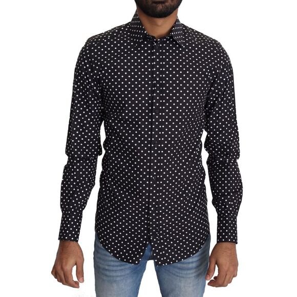 Dolce & Gabbana Black White Polka Dots Casual Men's Shirt